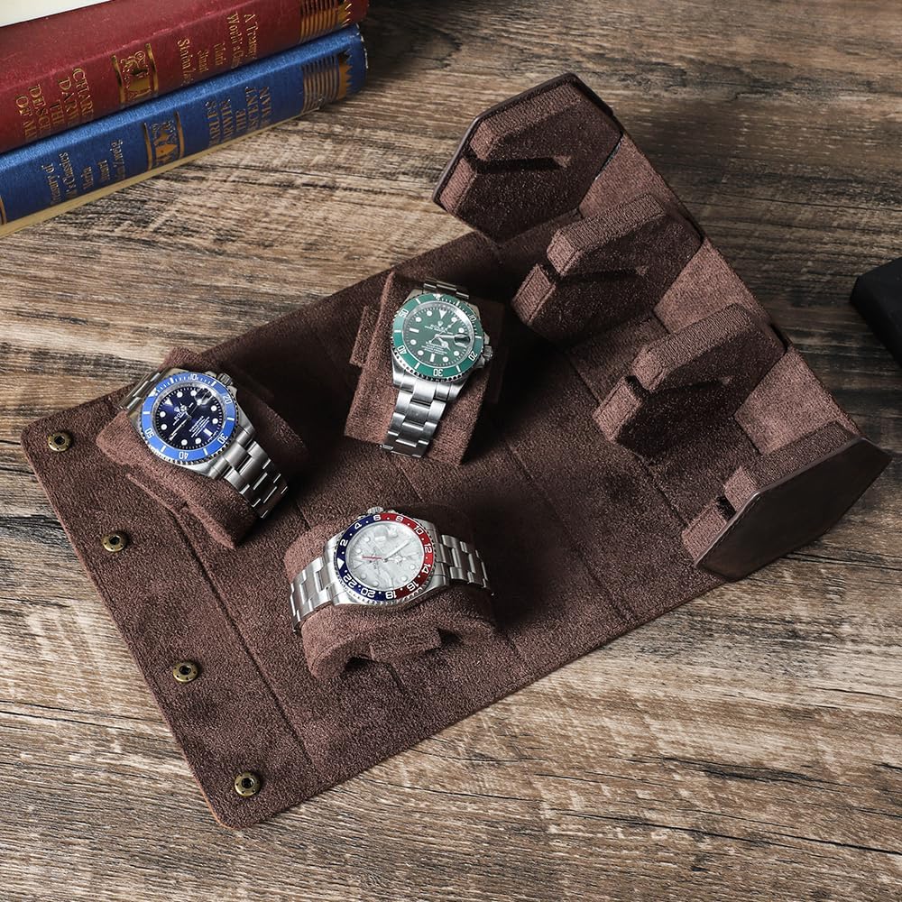 Full Grain Leather Watch Case for 3 Travel Watch Box Hexagon Watches Roll for Men